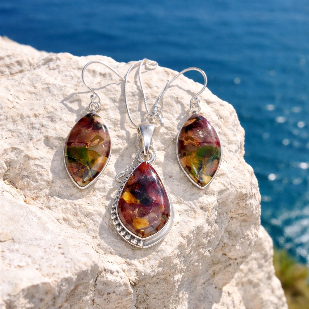 Purple Cow Jasper Necklace & Earring SET!